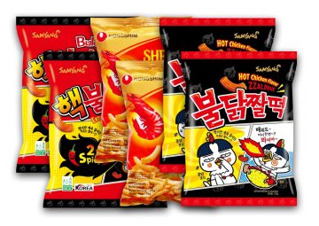 Balíček pikantních a krevetových křupek Samyang & Nongshim - 6 ks